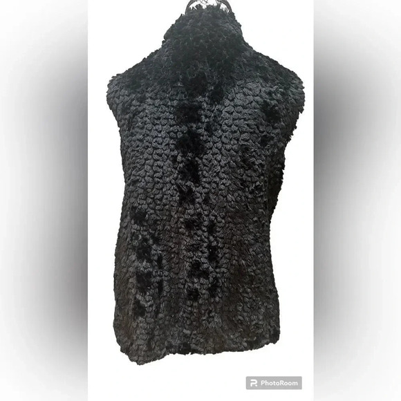 JM Collection Womens Black Faux Vegan Fur Vest Size Petite XL - Picture 2 of 3